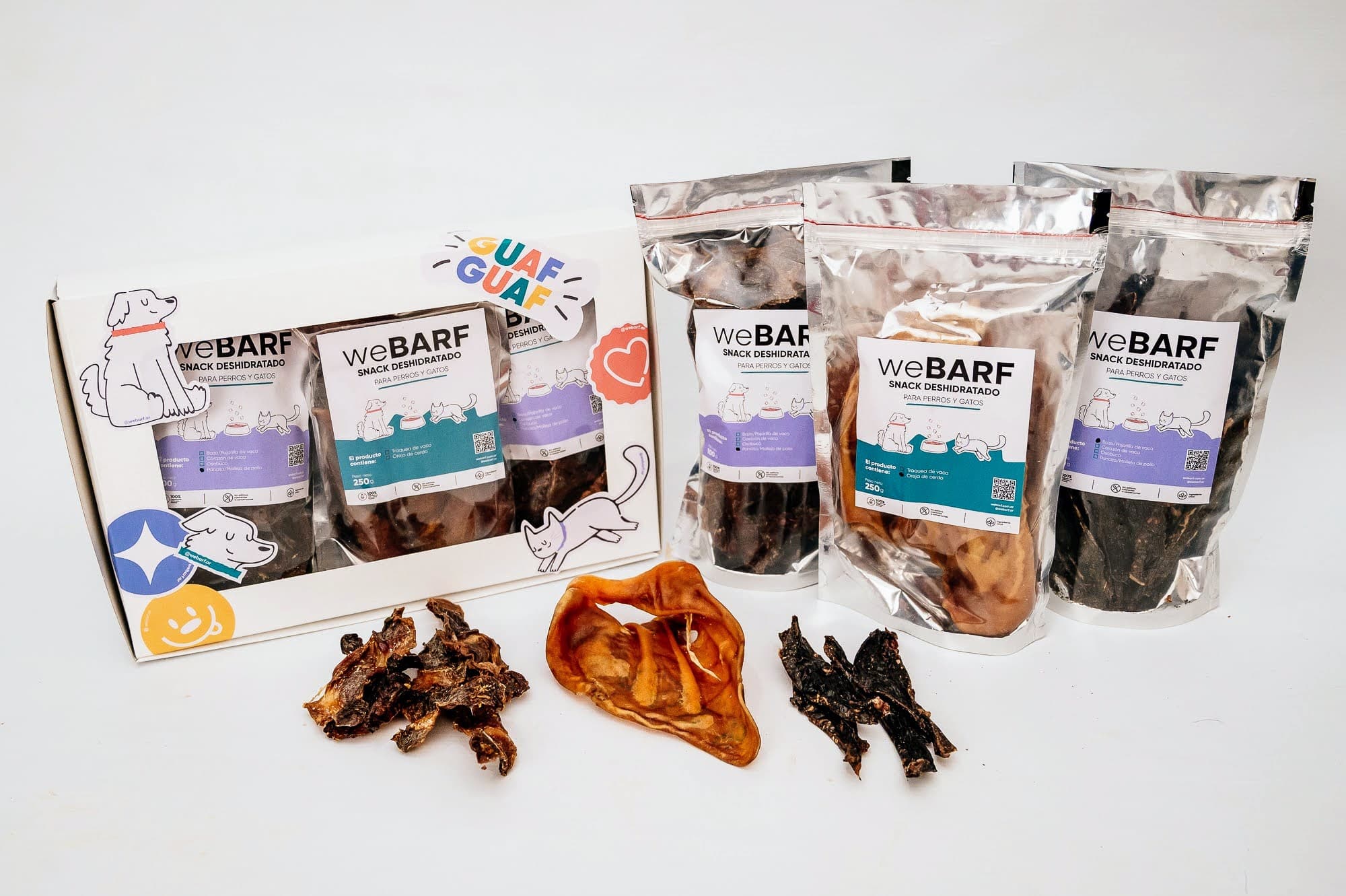 Snacks deshidratados weBARF: tiras, orejas y caja de snacks